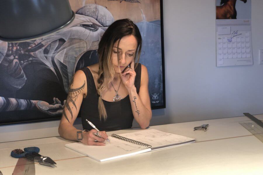 Anik of Nomads Hemp Wear working on her creative process for designing clothing