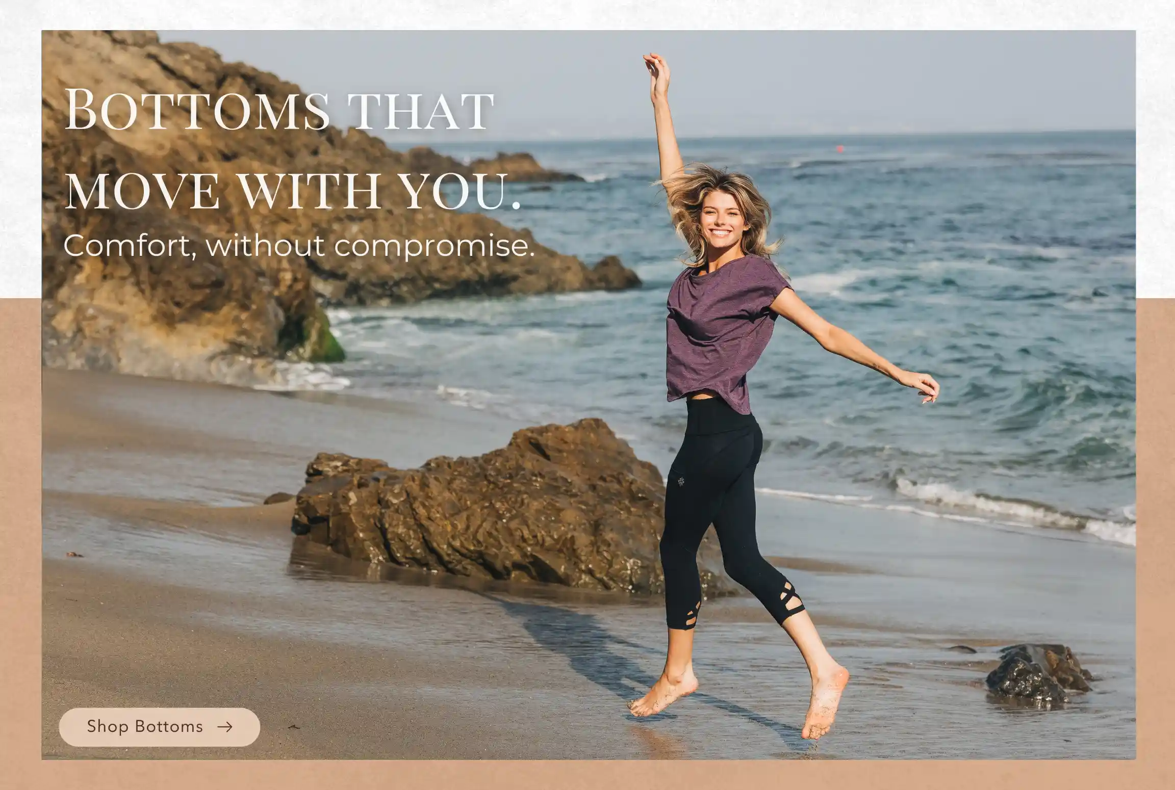 Woman on the beach wearing Nomads Hemp Wear Bottoms