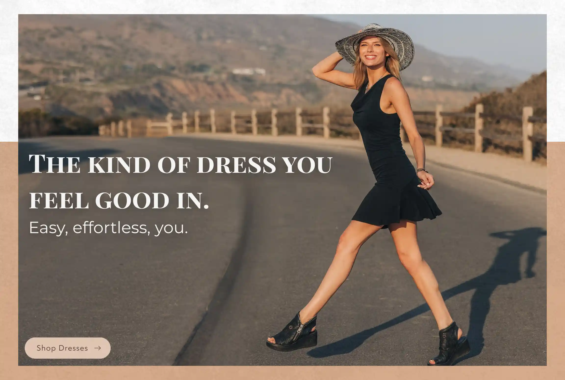 Woman crossing the street in the kind of dress you feel good in.