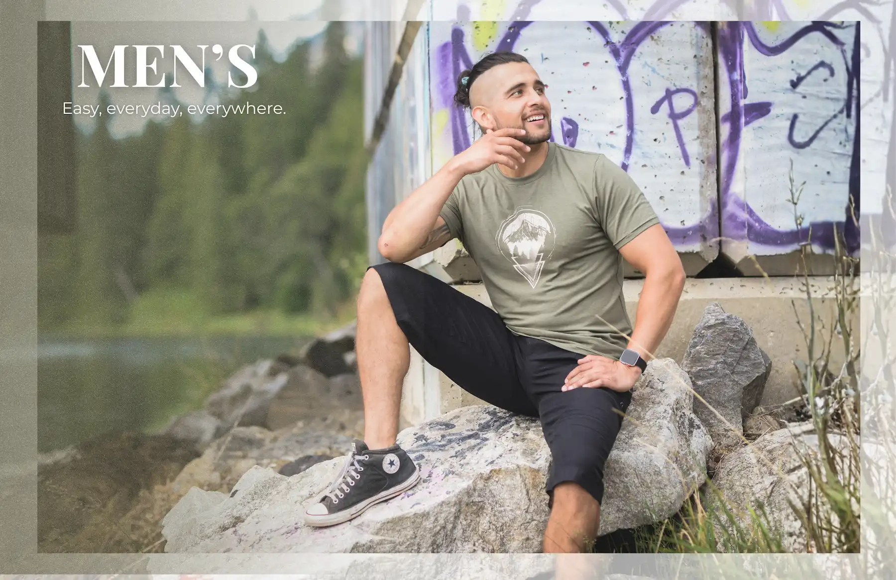 Man relaxing in hemp clothing that's easy, everyday, everywhere.