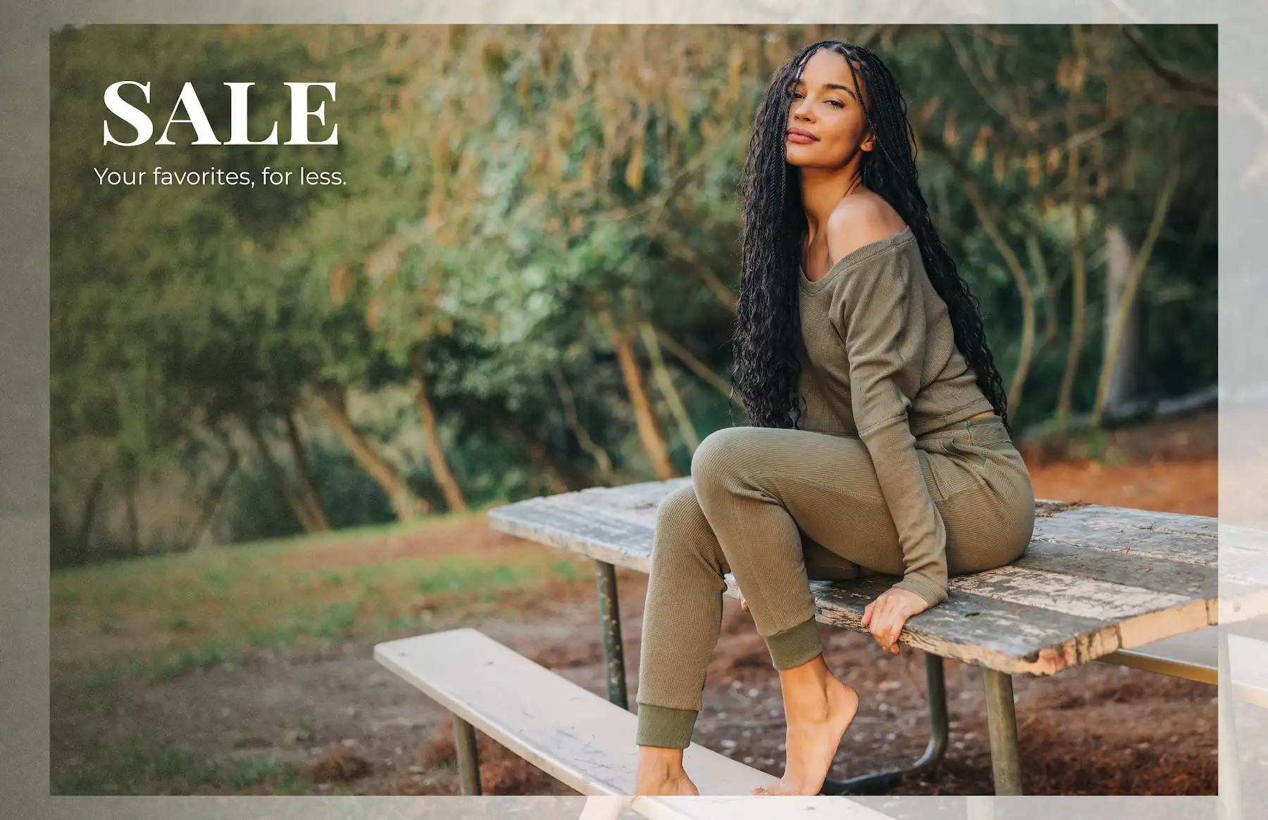 Woman in comfortable natural clothing on sale. Your favorites, for less.
