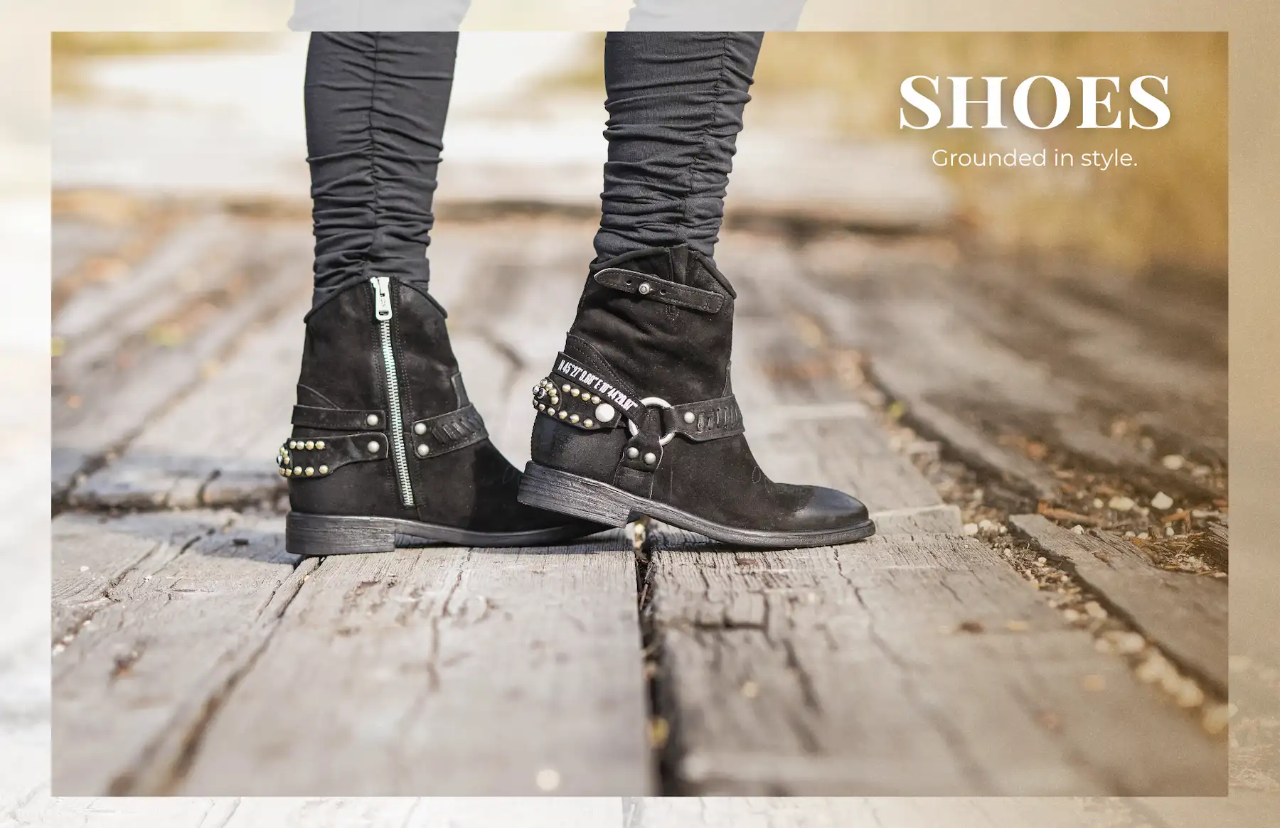 Wearing shoes grounded in style.